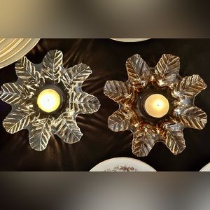 Two vintage votive holders. Pink and clear glass.